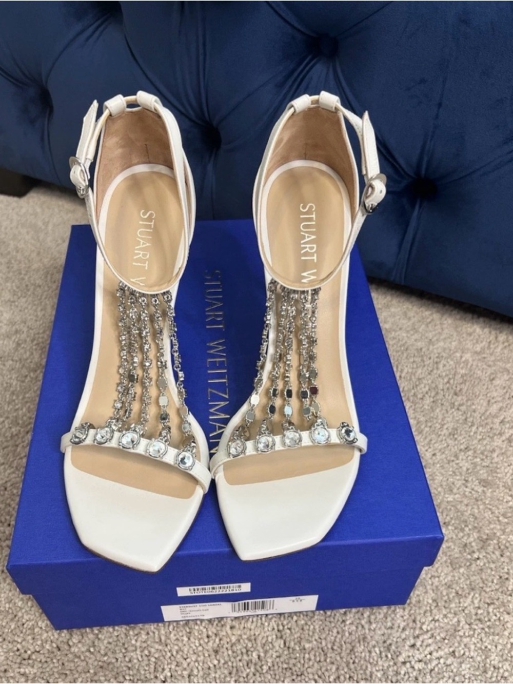 Stuart Weitzman Ivory Crystal T-Strap High Heel Sandals - Picture 7 of 10